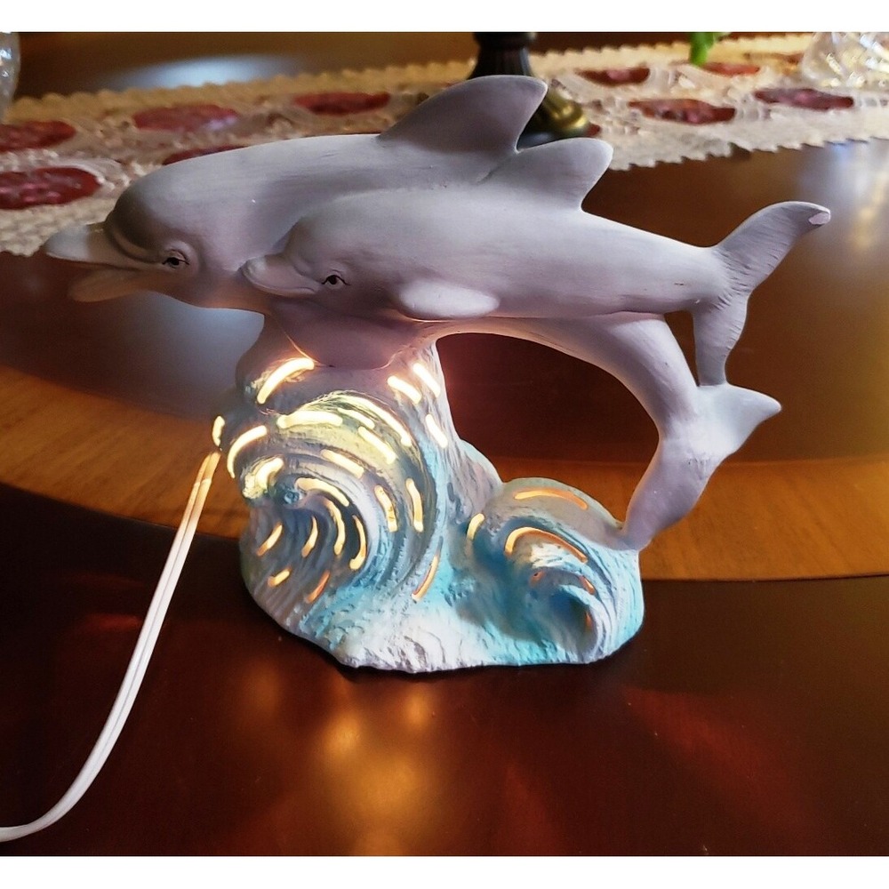 Beautiful Two Dolphins Riding the Waves Night Light Lamp